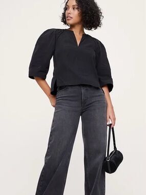 Banana Republic Black Volume Sleeve Top Size L ❤️🔥READY TO SHIP❤️🔥